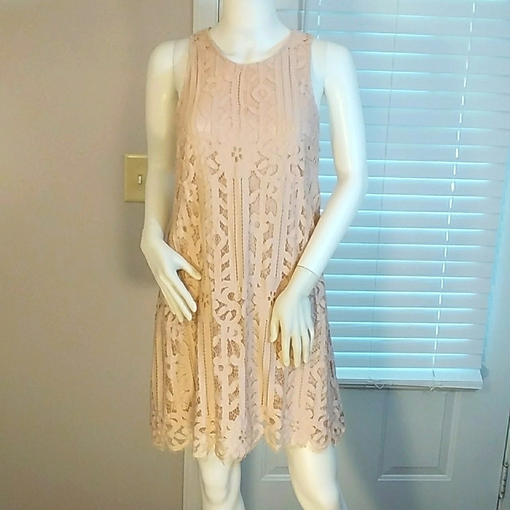 Speechless Pink A-Line Floral Lace Sleeveless Mini Dress Size L Button Keyhole